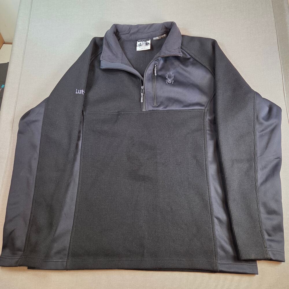 Spyder Men’s XXL Quarter Zip Pullover Black Gray Fleece 229517 Luther Logo